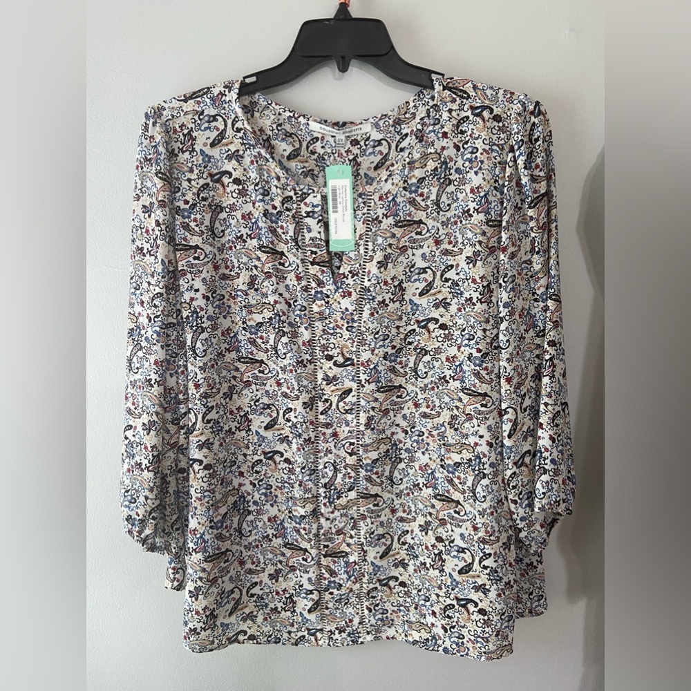 NWT Collective Concepts 2X cream paisley & floral 3/4 length top